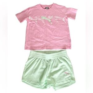 Puma Kids Pink and Green Matching T-Shirt and Short Set Girls 4T